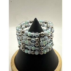 Multi-Strand Beaded Stretch Bracelet With Frosted Glass & Faceted Accents